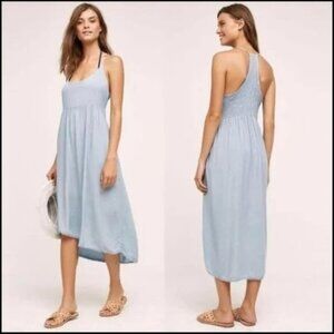 Anthro Saturday Sunday Gwendolyn Fray Hem Chambray Midi Dress